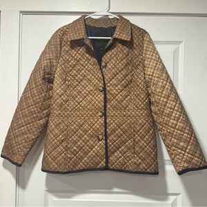 Talbots Gold and Blue Checkered Quilted Geo Ring Jacket